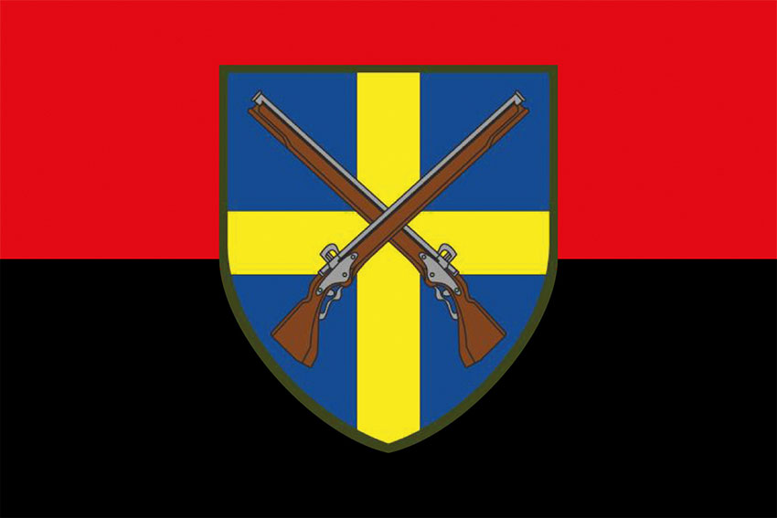 Прапор 144 окремої стрілецької бригади (144 ОСБр) СВ ЗСУ червоно-чорний