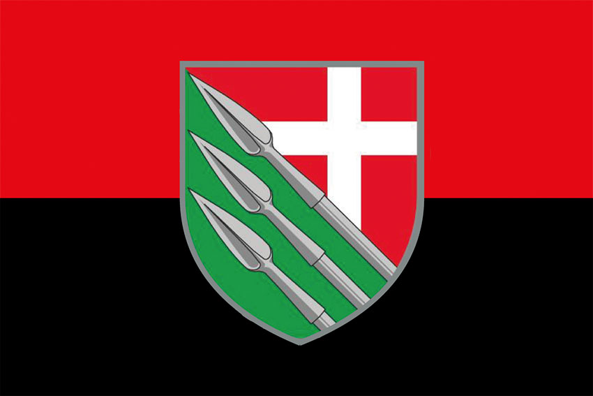 Прапор 150 окремої механізованої бригади (150 ОМБр) СВ ЗСУ червоно-чорний