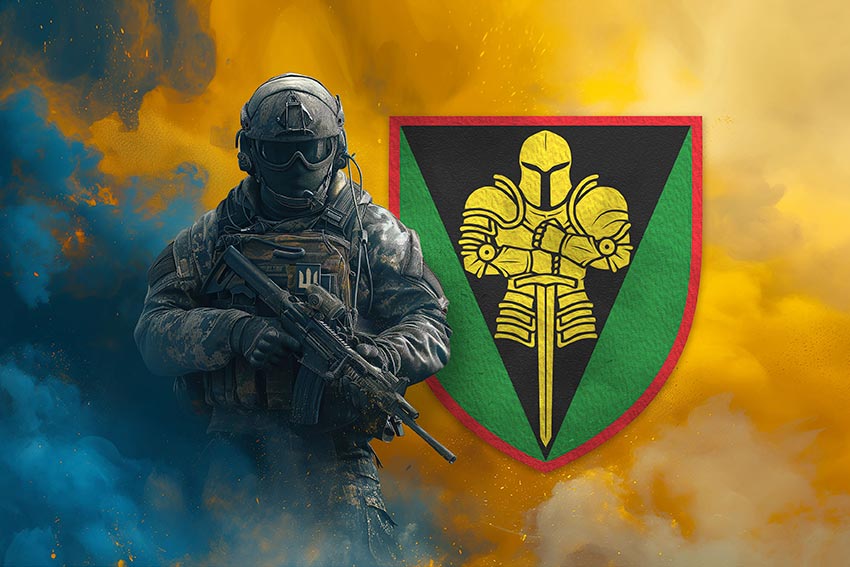 Прапор 17 ОТБр імені Костянтина Пестушка ЗСУ Воїн з гербом підрозділу