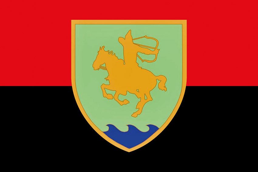 Прапор 21 ОМПБ (окремий мотопіхотний батальйон) «Сармат» ЗСУ червоно-чорний