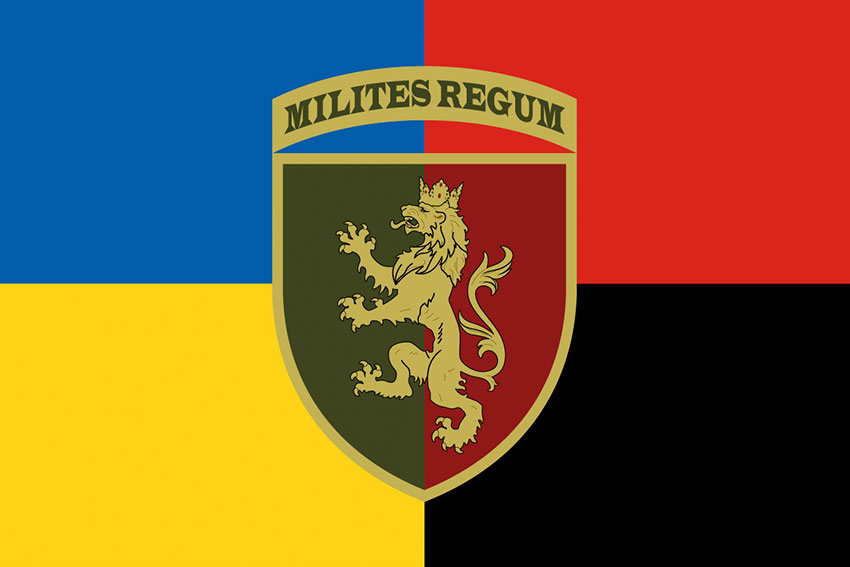 Прапор 24 ОМБр імені короля Данила ЗСУ жовто-синій червоно-чорний