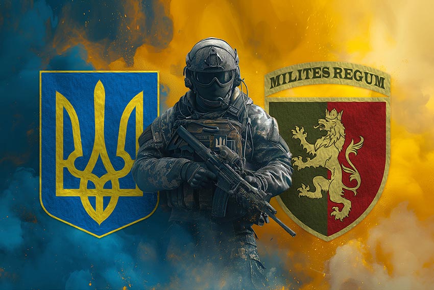 Прапор 24 окремої механізованої бригади (24 ОМБр) імені короля Данила ЗСУ Воїн з гербом України та підрозділу