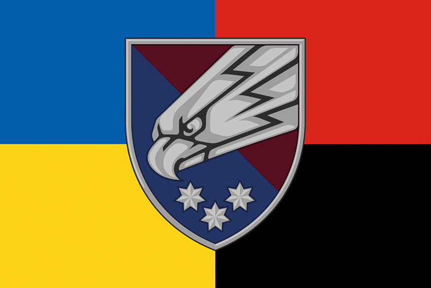 Прапор 25 окремої повітряно-десантної бригади (25 ОПДБ) Січеславської ДШВ ЗСУ жовто-синій червоно-чорний