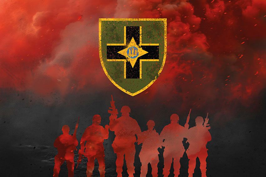 Flag of the 28th Mechanized Brigade of the Armed Forces of Ukraine, named after the Knights of the Winter Campaign: Warriors of Light, red and black