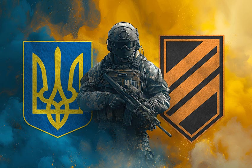 Прапор 3 ОШБр (окремої штурмової бригади) ЗСУ (аналог) Воїн з гербом України та підрозділу