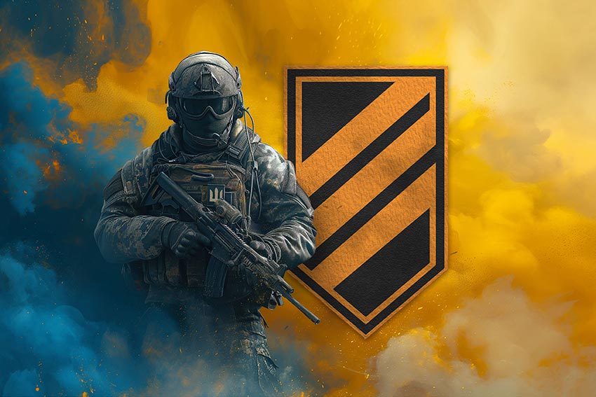 Прапор 3 ОШБр (окремої штурмової бригади) ЗСУ (аналог) Воїн з гербом підрозділу