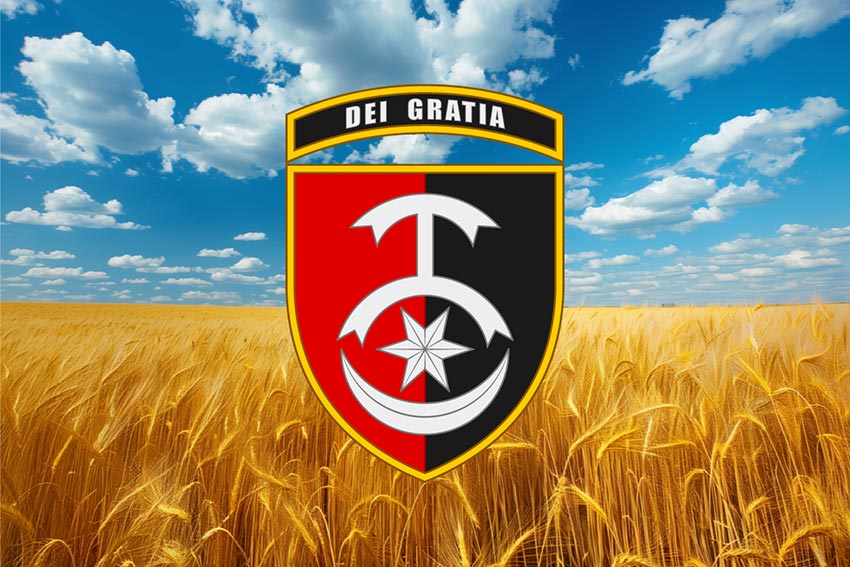 Прапор 30 ОМБр імені князя Костянтина Острозького ЗСУ пшеничне поле