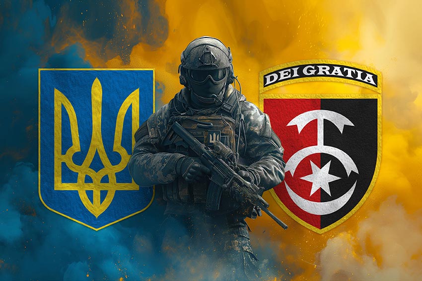 Прапор 30 ОМБр імені князя Костянтина Острозького ЗСУ Воїн з гербом України та підрозділу