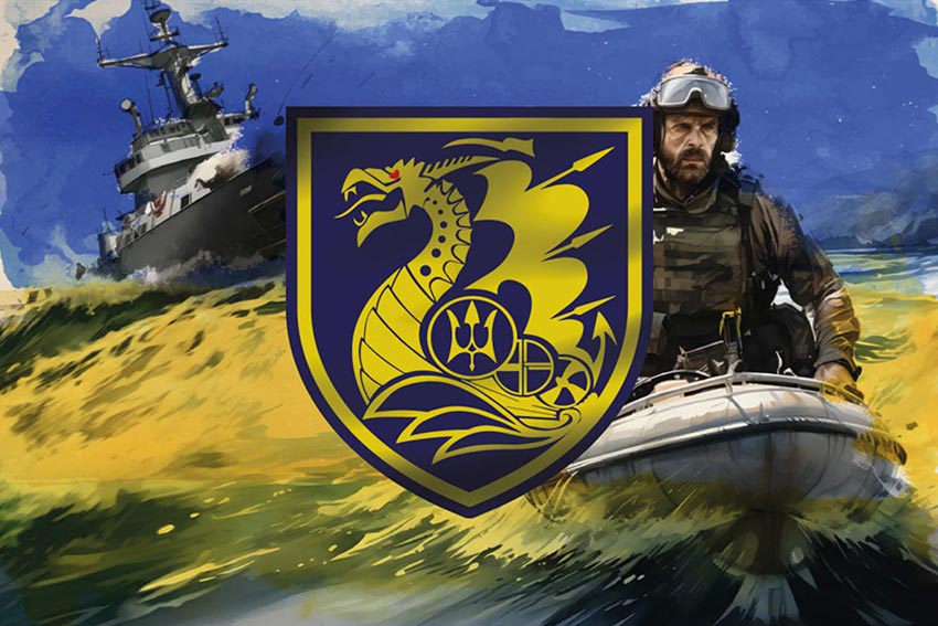 Прапор 36 окремої бригади морської піхоти (36 ОБрМП) імені Михайла Білинського ВМС ЗСУ «Десант» синьо-жовтий