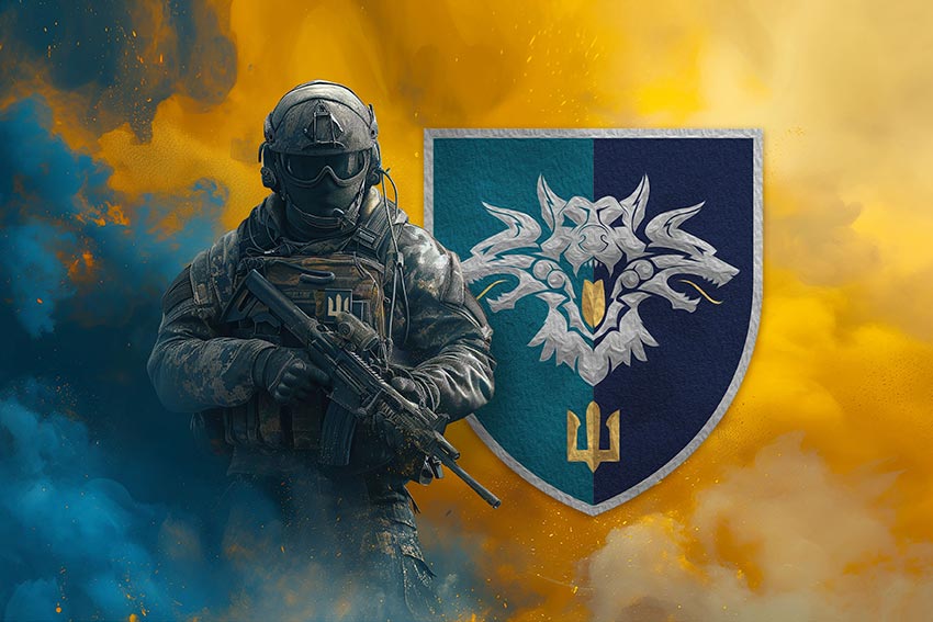 Прапор 38 окремої бригади морської піхоти (38 ОБрМП) ВМС України Воїн з гербом підрозділу