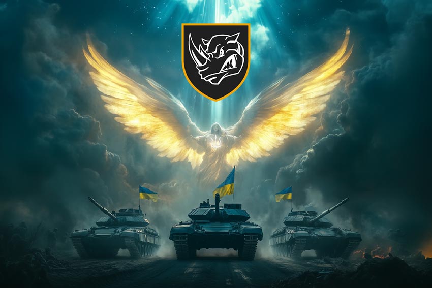 Прапор 4 окремої танкової бригади (4 ОТБр) імені Івана Виговського Янгол ЗСУ синій