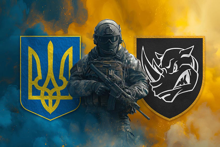 Прапор 4 окремої танкової бригади (4 ОТБр) імені Івана Виговського ЗСУ Воїн з гербом України та підрозділу