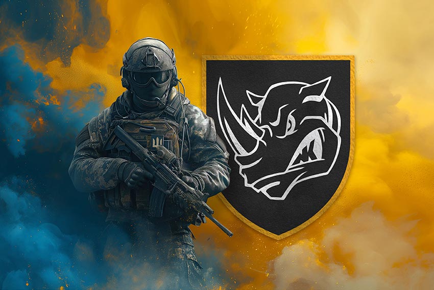 Прапор 4 окремої танкової бригади (4 ОТБр) імені Івана Виговського ЗСУ Воїн з гербом підрозділу