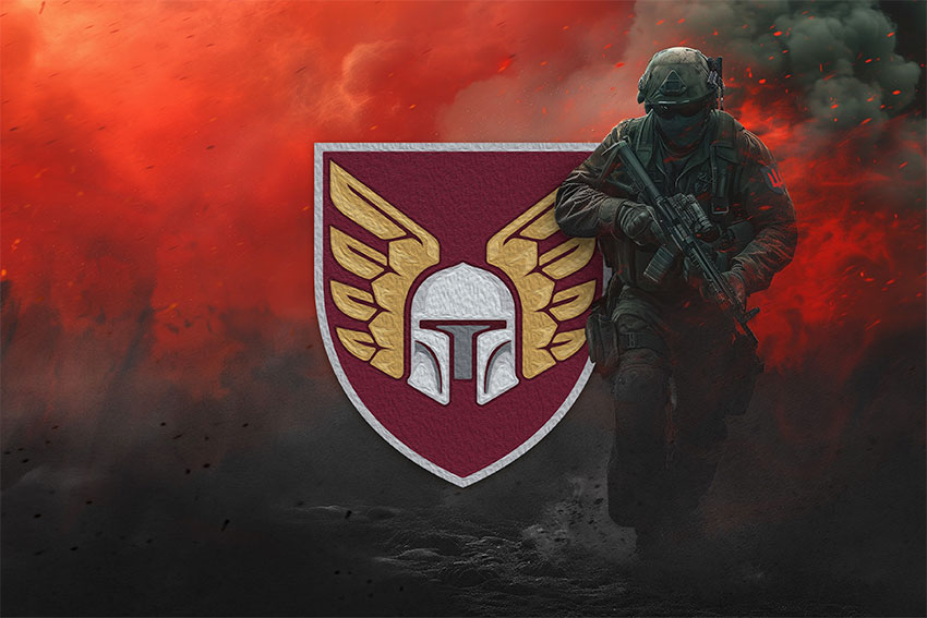 Прапор 46 ОАеМБр (окремої аеромобільної бригади) ДШВ ЗСУ червоний світанок