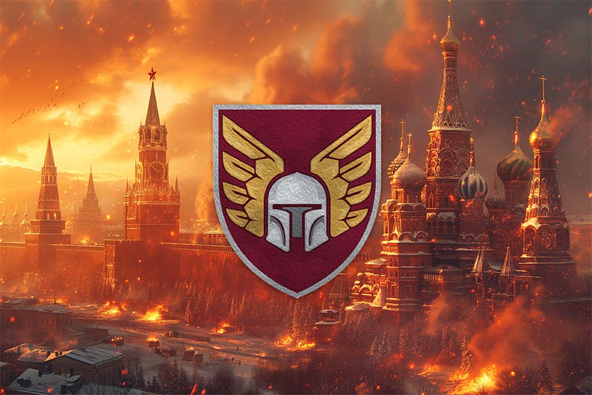 Прапор 46 ОАеМБр (окремої аеромобільної бригади) ДШВ ЗСУ кремль палає