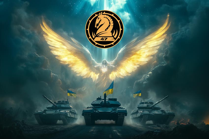 Прапор 47 окремої механізованої бригади «Маґура» (47 ОМБр) ЗСУ Янгол ЗСУ синій