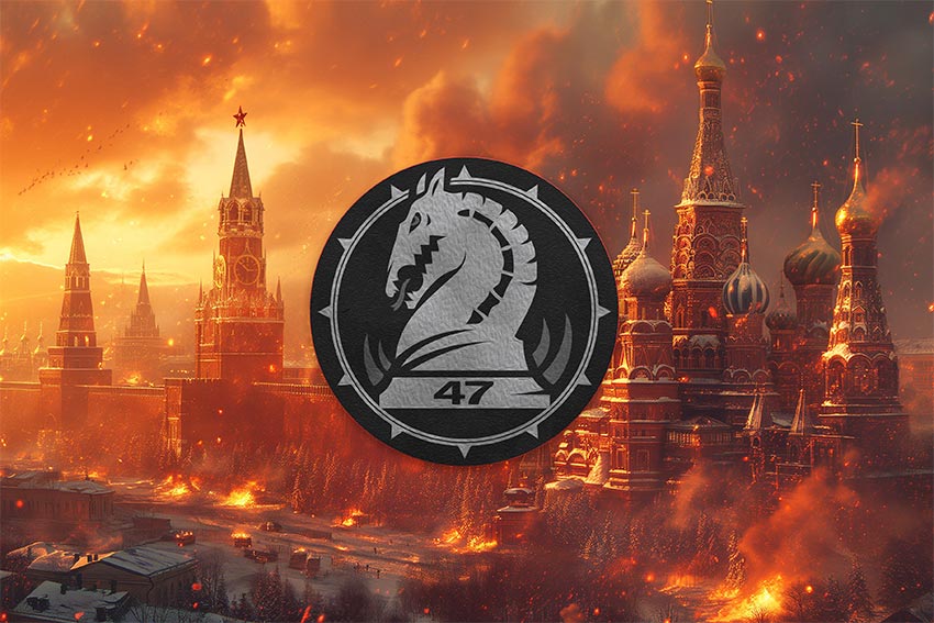 Прапор 47 ОМБр «Маґура» (окремої механізованої бригади) ЗСУ кремль палає