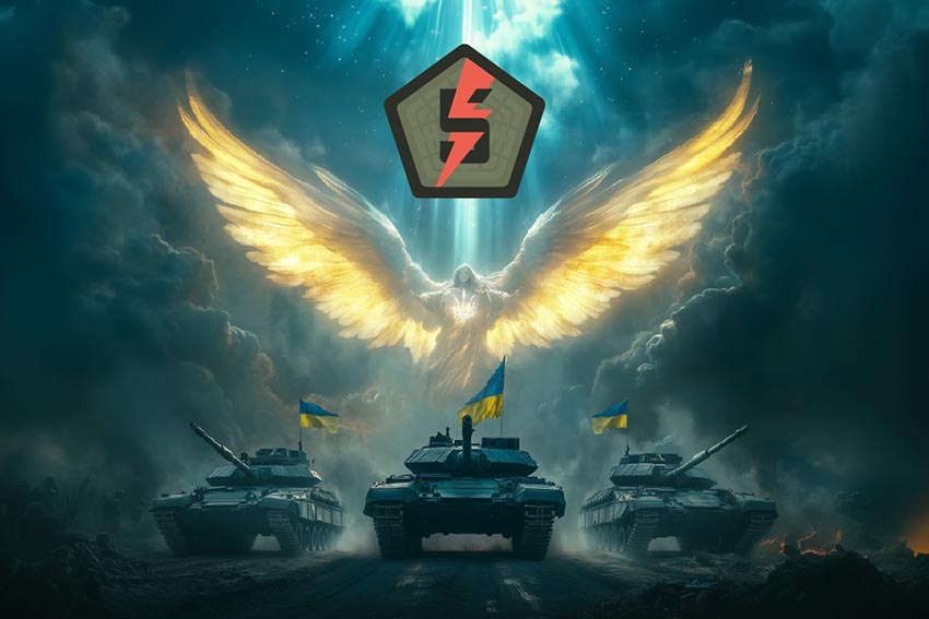 Прапор 5 окремої штурмової Київської бригади (5 ОШБр) Янгол ЗСУ синій