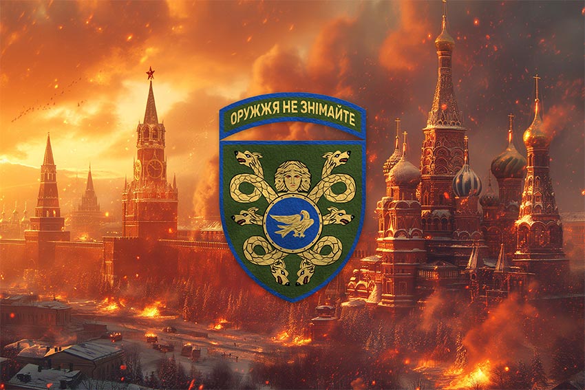 Прапор 53 окремої механізованої бригади (53 ОМБр) імені Володимира Мономаха ЗСУ кремль палає