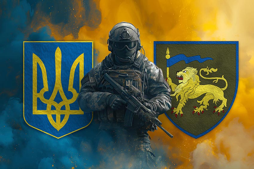 Прапор 60 окремої механізованої Інгулецької бригади (60 ОМБр) ЗСУ Воїн з гербом України та підрозділу