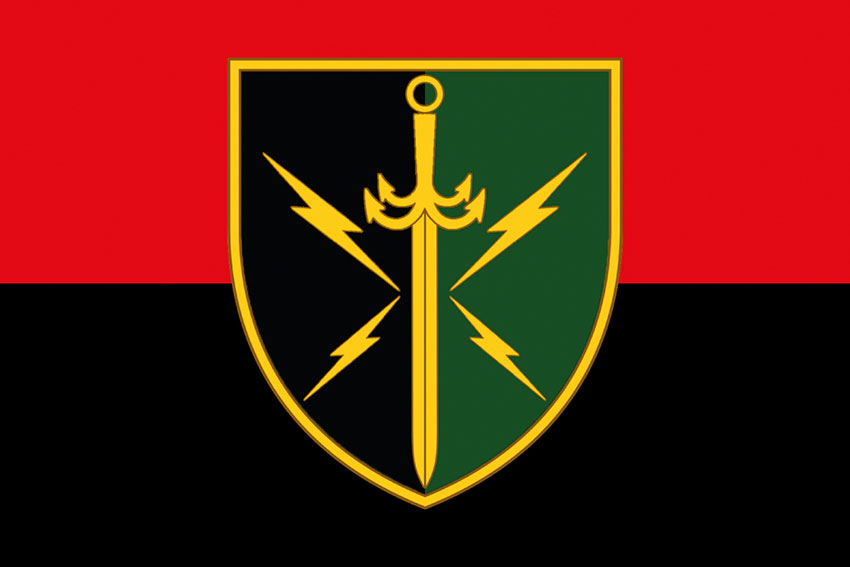 Прапор 7 окремого полку зв'язку ЗСУ червоно-чорний