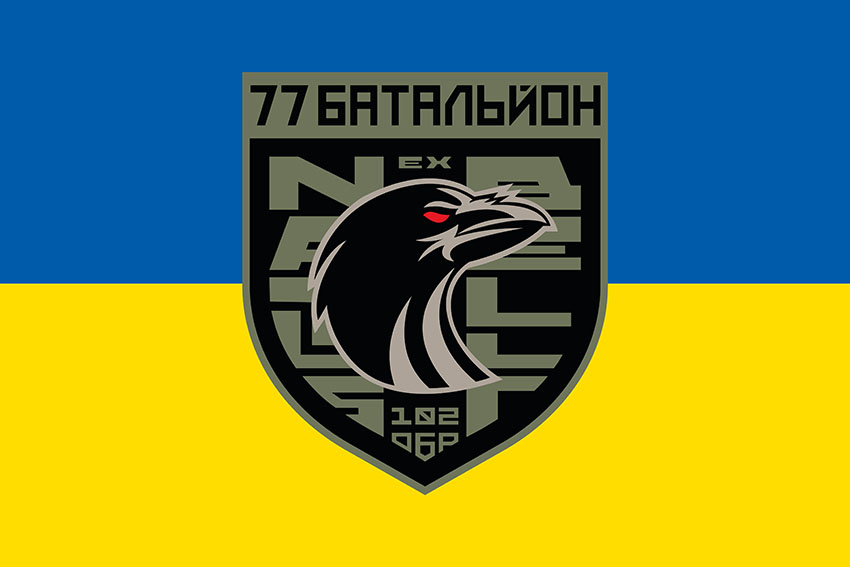 Прапор 77 батальйону 102 Окремої бригади (102 ОБр) ЗСУ синьо-жовтий