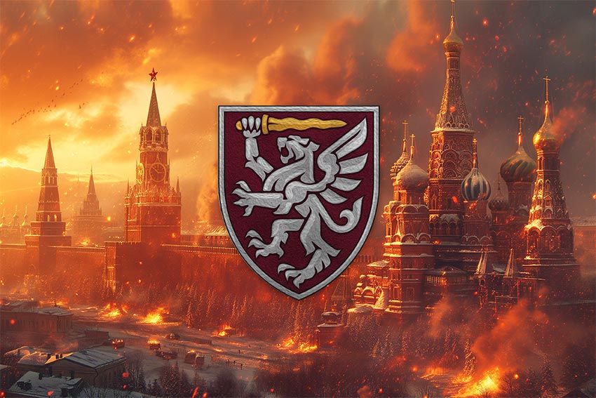 Прапор 80 ОДШБр (окрема десантно-штурмова Галицька бригада) ДШВ ЗСУ кремль палає