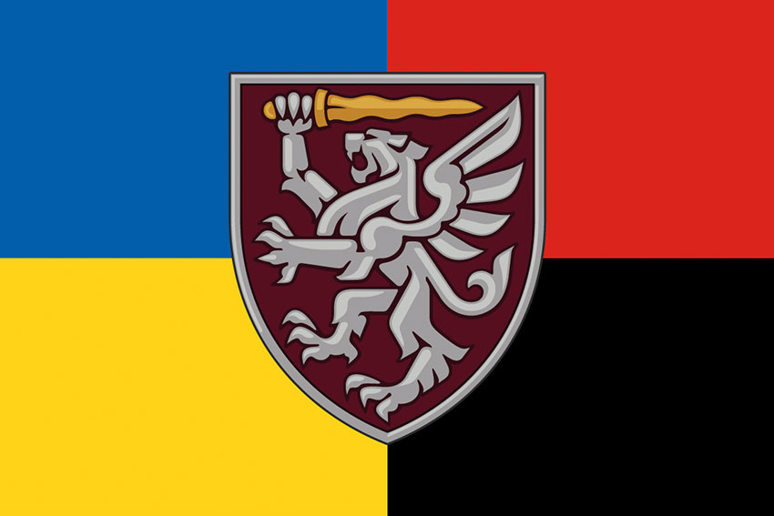 Прапор 80 окремої десантно-штурмової бригади (80 ОДШБр) ДШВ ЗСУ жовто-синій червоно-чорний