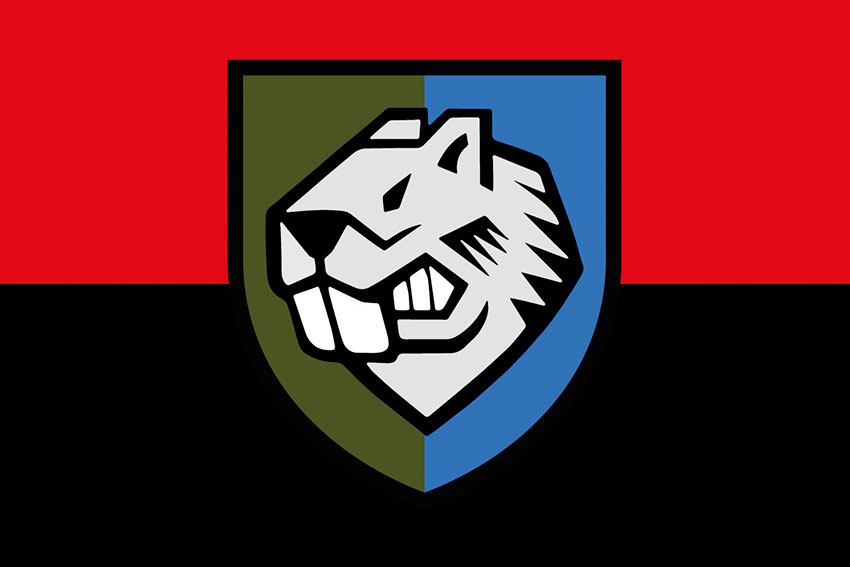 Прапор 808 понтонно-мостового полку (808 ПоМП) ЗСУ червоно-чорний