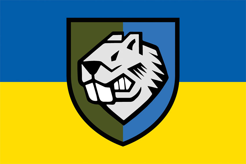 Прапор 808 понтонно-мостового полку (808 ПоМП) ЗСУ синьо-жовтий