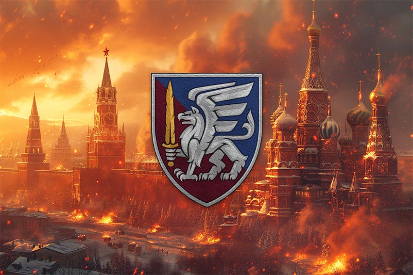 Прапор 81 ОАеМБр (окрема аеромобільна Слобожанська бригада) ДШВ ЗСУ кремль палає