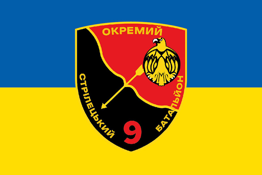 Прапор 9 окремого стрілецького батальйона (9 ОСБ) ЗСУ синьо-жовтий