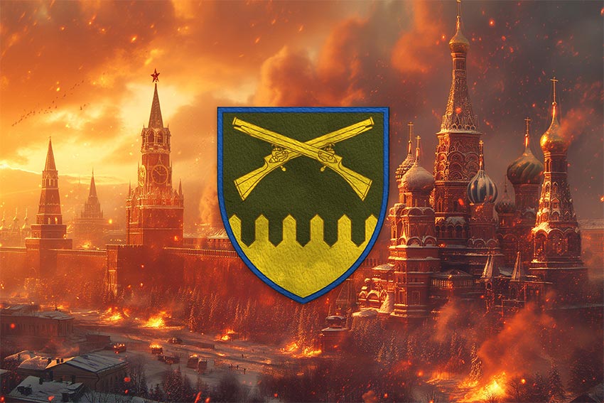 Прапор 92 ОШБр імені кошового отамана Івана Сірка ЗСУ кремль палає