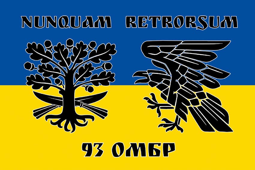 Прапор 93 окремої механізованої бригади (93 ОМБр) «Холодний Яр» ЗСУ синьо-жовтий