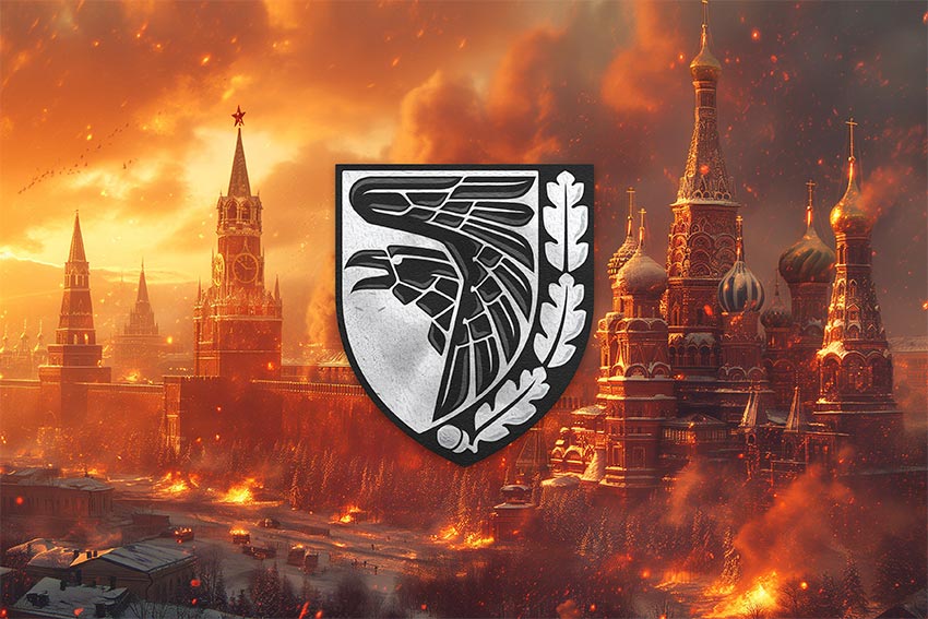 Прапор 93 окремої механізованої бригади (93 ОМБр) «Холодний Яр» ЗСУ кремль палає