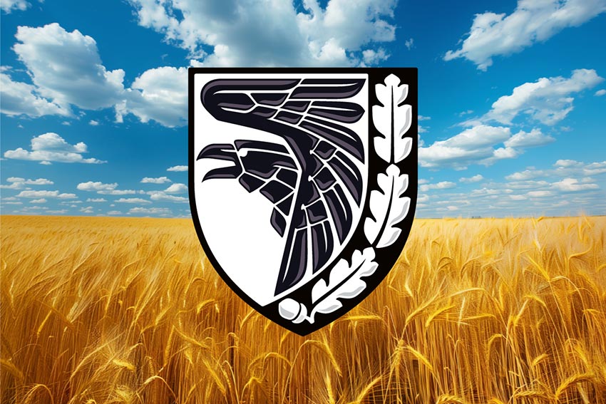 Прапор 93 окремої механізованої бригади (93 ОМБр) «Холодний Яр» ЗСУ пшеничне поле