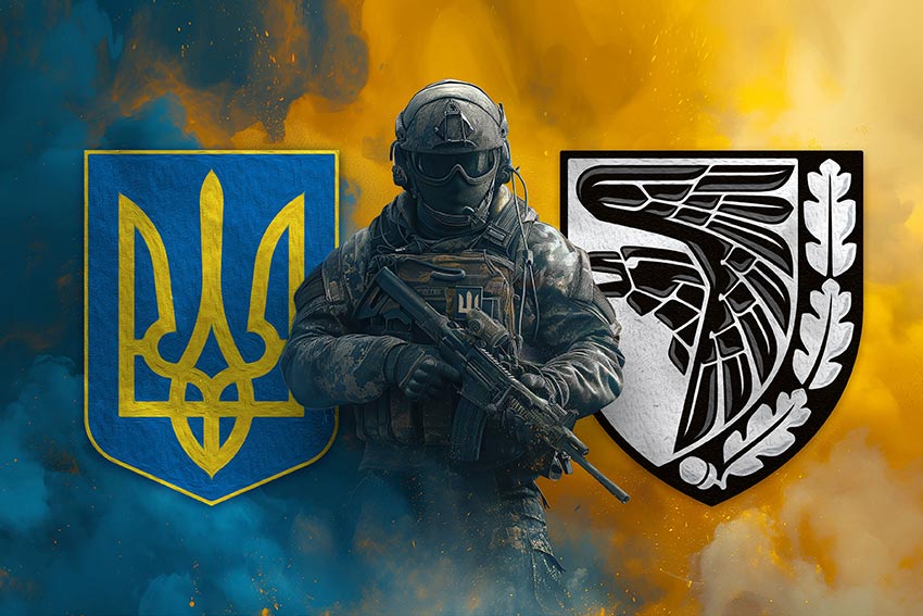 Прапор 93 окремої механізованої бригади (93 ОМБр) «Холодний Яр» ЗСУ Воїн з гербом України та підрозділу