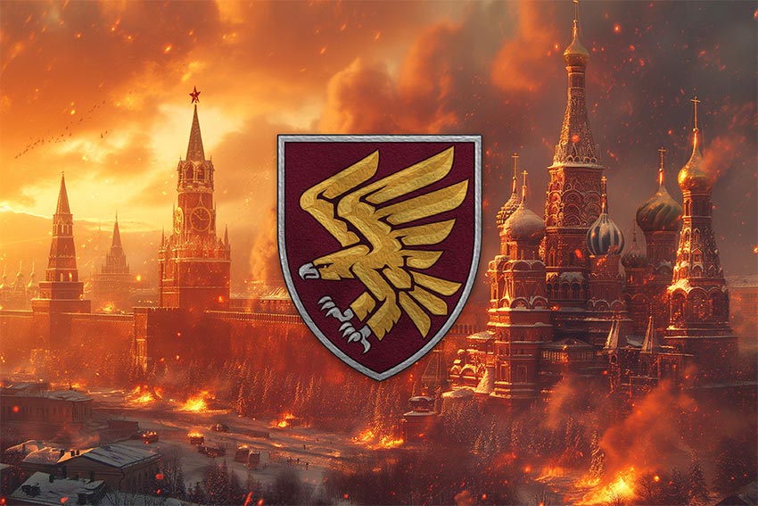 Прапор 95 ОДШБр (окрема десантно-штурмова Поліська бригада) ДШВ ЗСУ кремль палає