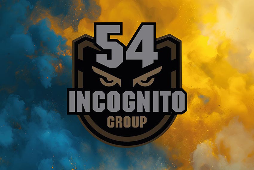 Прапор батальйону ударних БПЛА «Incognito» 54 ОМБр імені Івана Мазепи ЗСУ синьо жовтий світанок