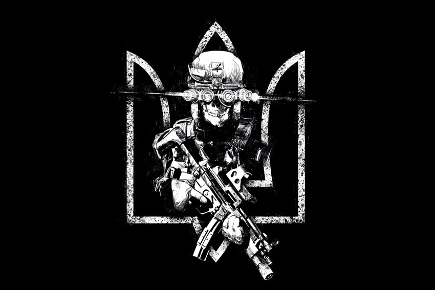 Прапор «Череп з автоматом» чорний