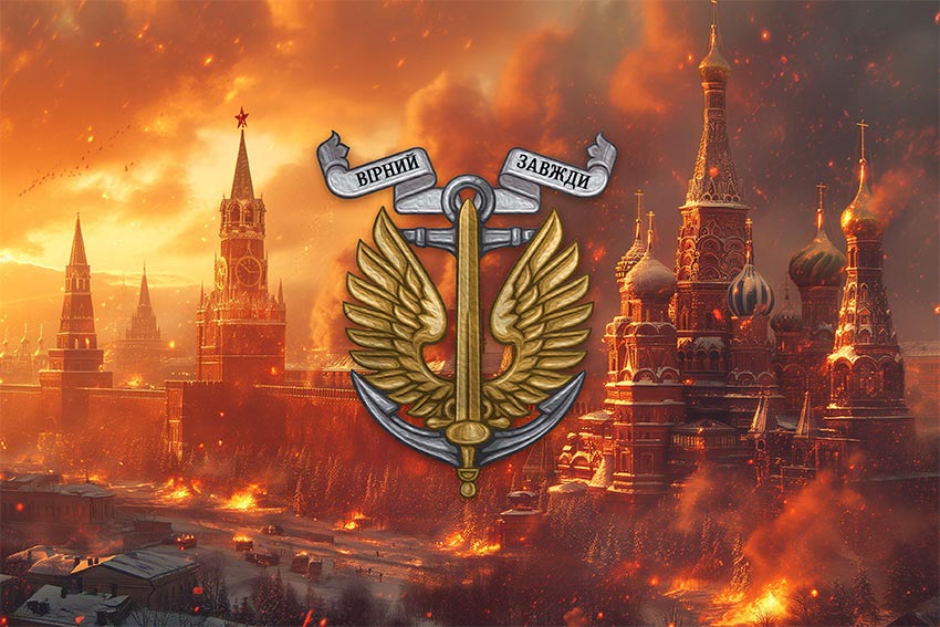 Прапор Морської піхоти України (МП ВМС ЗСУ) кремль палає