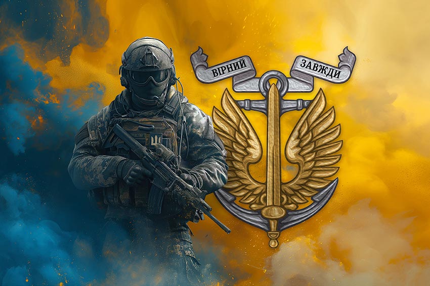 Прапор Морської піхоти України (МП ВМС ЗСУ) Воїн з гербом підрозділу