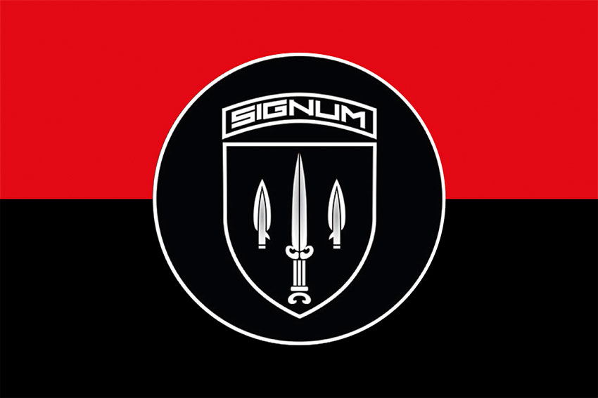 Прапор підрозділу «Signum» (93 ОМБр) ЗСУ червоно-чорний