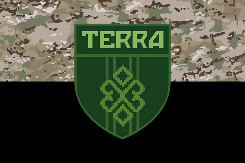 Прапор підрозділу «TERRA» у складі 3 ОШБр камуфляж-чорний