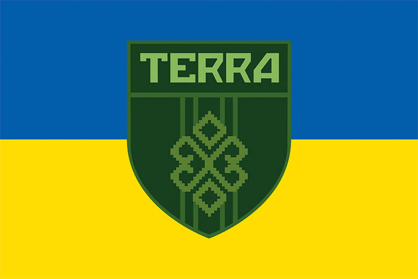 Прапор підрозділу «TERRA» у складі 3 ОШБр синьо-жовтий