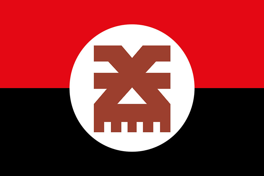 The flag of the strike UAV company of the 116th Mechanized Brigade of the Armed Forces of Ukraine is red and black