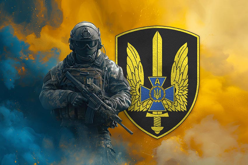 Прапор Спецпідрозділу СБУ «Альфа» Воїн з гербом підрозділу