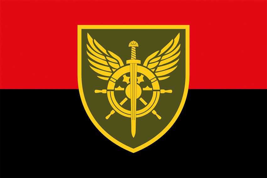 Прапор Територіальні органи військових сполучень Тилу ЗСУ червоно-чорний