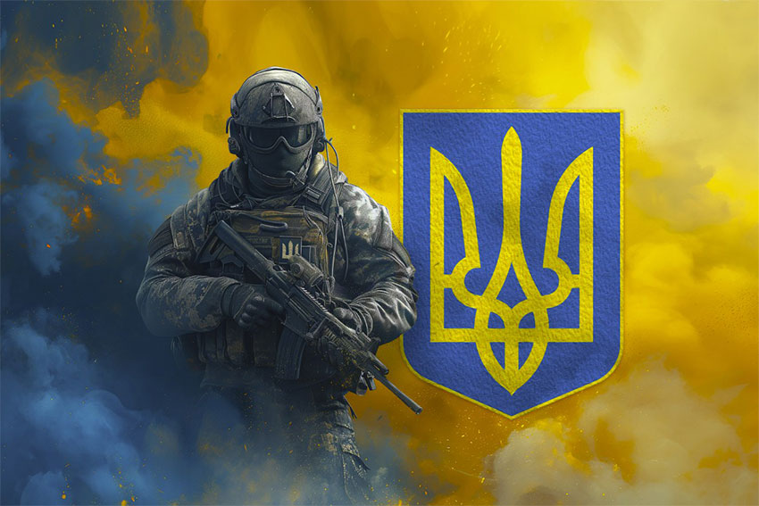 Прапор Військовий ЗСУ з гербом України синьо-жовтий світанок