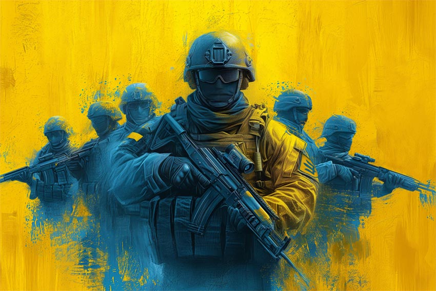 Прапор «Воїни у бою» синьо-жовтий